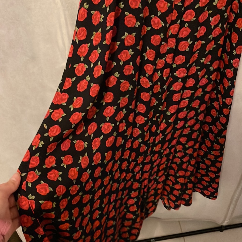 Reformation Black Midi Dress with Red Floral Pattern - Picture 5 of 10